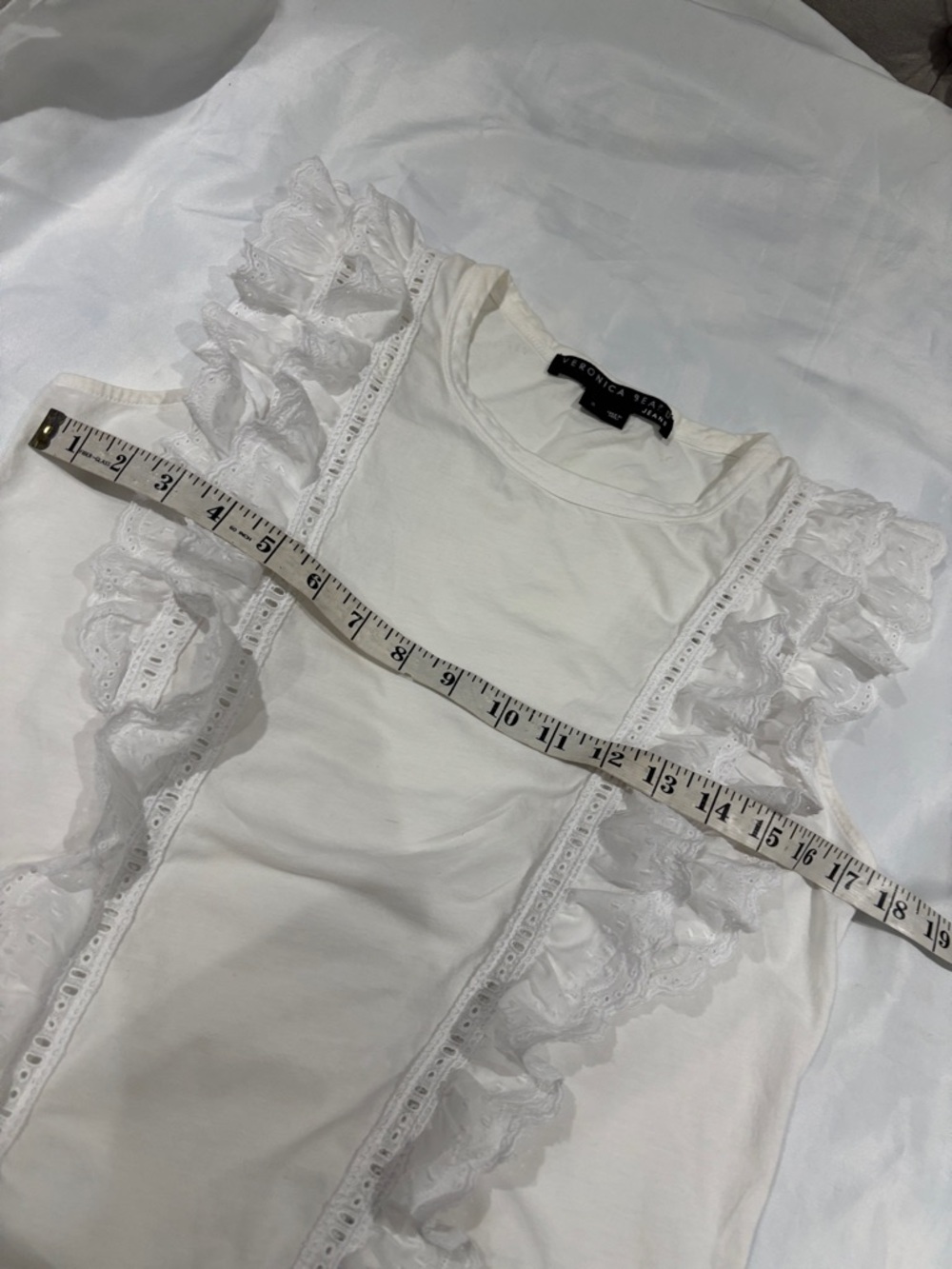 Veronica Beard White Ruffle Eyelet Shell - Picture 6 of 9